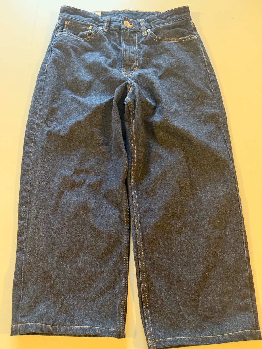 H&M Men’s Loose Fit Jeans 28x22 Dark Blue Tonal Camo Baggy Wide Leg-shortened